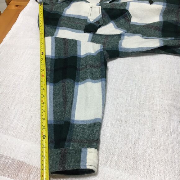 ZARA Oversize Plaid Shacket Wool Blend Jacket Women M Green White Flannel Layer - Picture 16 of 16